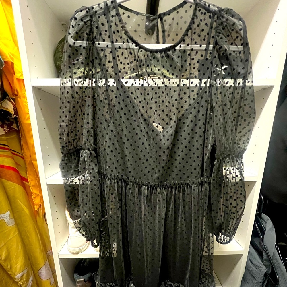 Sheer H&M dress, never worn, black with black polka dots. Bell sleeve